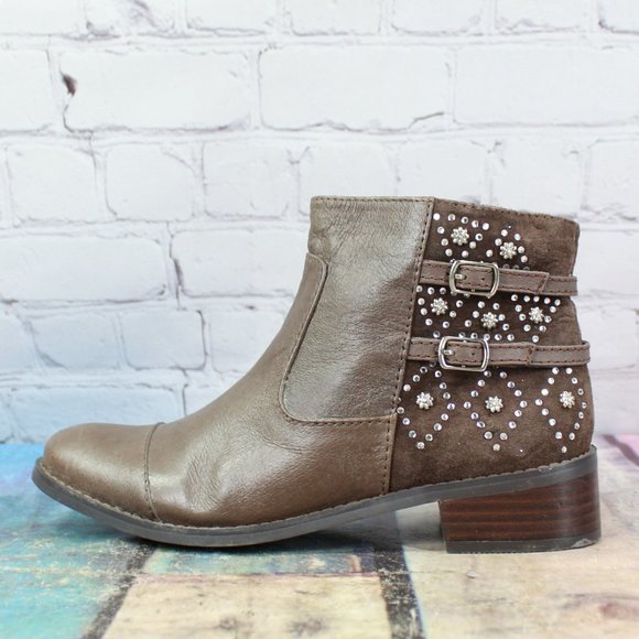 Grazie Shoes Grazie Brown Suede Leather Studded Two Stap Side Zip